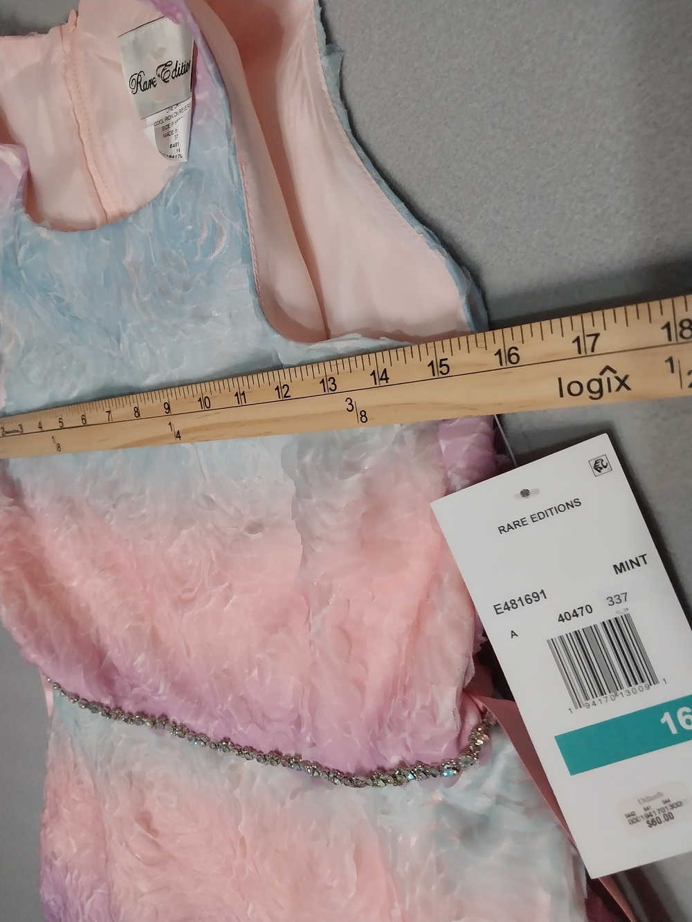 Rare Editions Pink Lavender Blue Textured Dress with Jewel Belt - Picture 9 of 14
